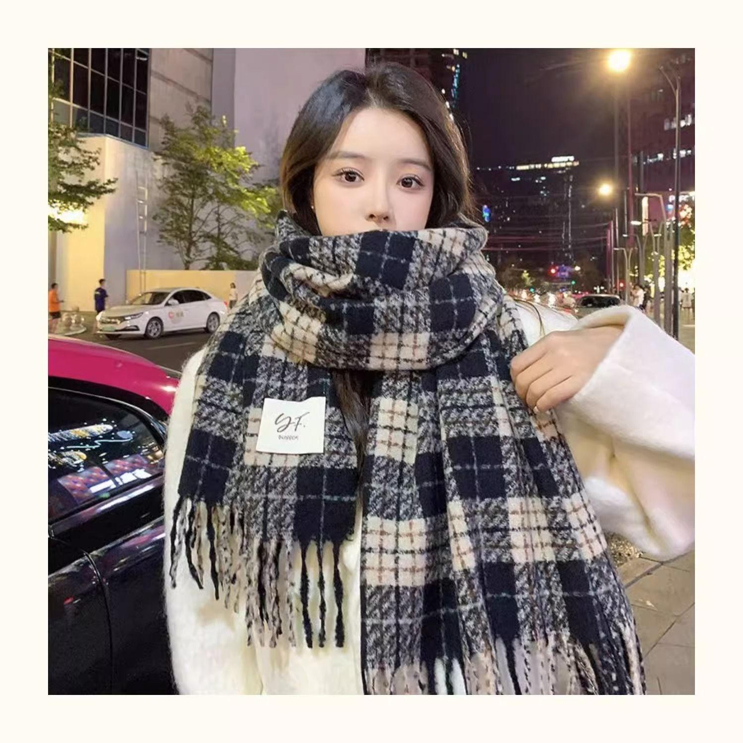 

Запашний Taro Purple Advanced Імітація кашемірового шарфа Жіноча зимова корейська версія Універсальна шотландська шаль М’яка клейка потовщена тепла шия scarf