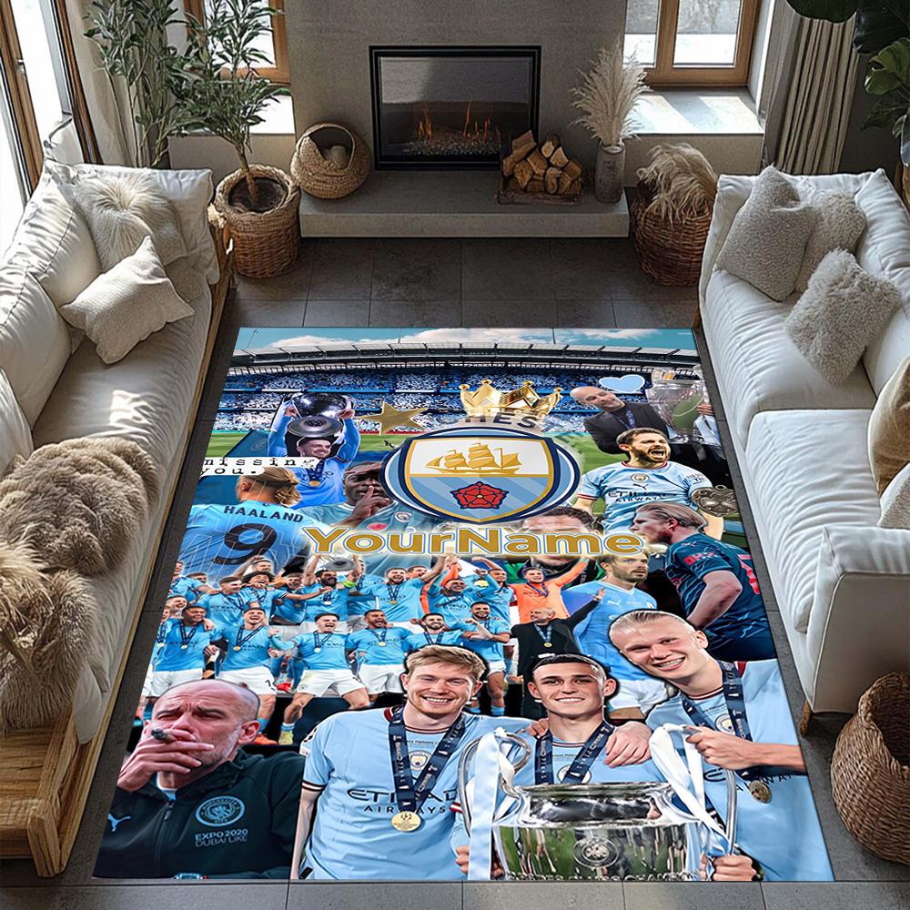 Manchester City Customizable Name Floor Rug Office Rug Suitable for Kitchen Balcony Study room Living Rooms Anti-slip Rug Decorate Offices