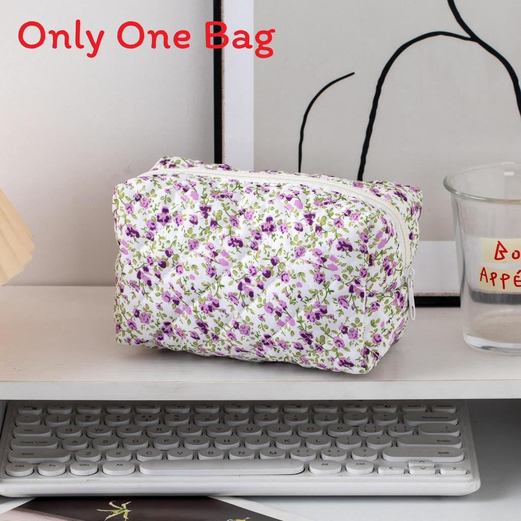 Floral Handheld Cosmetic Bag With Zipper For Travel And Daily Use