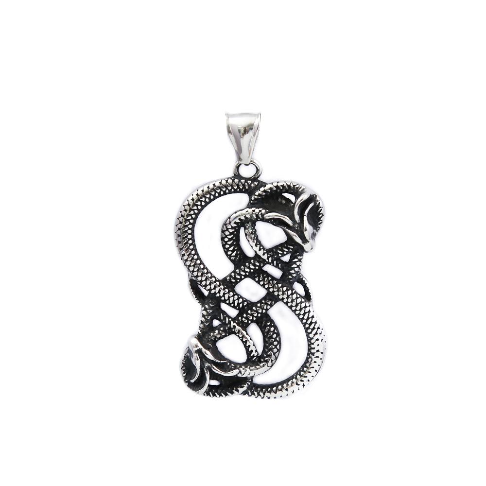 Vintage Norse Loki Double Dragon Gothic Ouroboros Pendant Necklace Stainless Steel Viking Amulet Male Jewlery Gifts Accessories