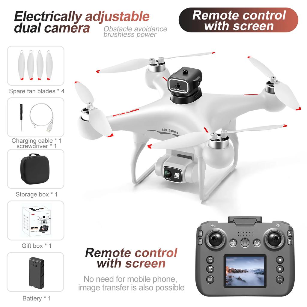2.4G Rc Gps Drone Led 6Ch 6-Axis Remote Control With Screen Hd Aerial Photography Brushless Optical Flow Kids Toys Quadcopter