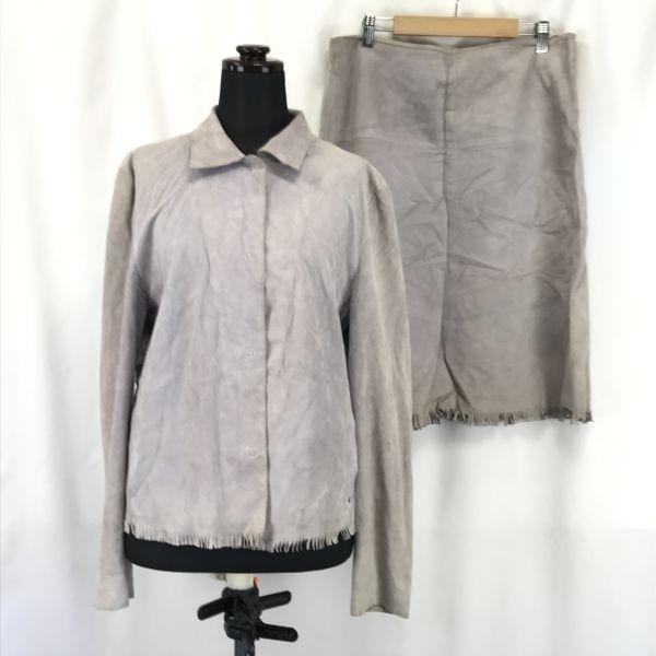 

AIGNER German Luxury Brand Leather Jacket & Mini Skirt Set Gray Women’s L/40 Made in Turkey