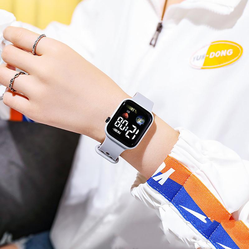 Vogue Square Daily Use Luminous Girls Children Print Waterproof Earth Electronic Boys Kid Watch Wrist Digital Dial LED Sport