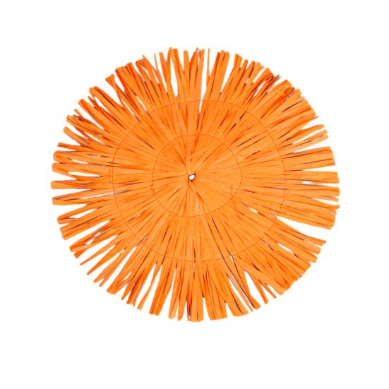 Round Paper Placemats with Tassel Fringe Handmade Woven Heat-Resistant Table Mats Non-Slip Coasters for Cups Plates Kitchen Dining S оранжевый
