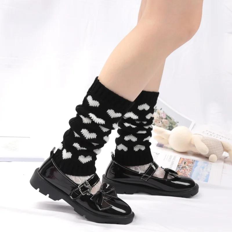 Sosete Jambiere Stil Lolita Femei Tricotate Calde Acoperitoare pentru Picioare Roz Inimă Încălzitor Doamnă Toamnă Iarnă Croșetate Șosete Manșete pentru Cizme