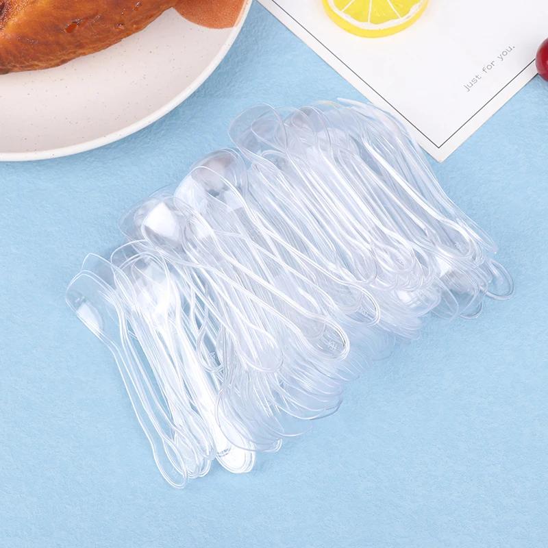 

100Pcs Mini Plastic Spoons Flatware Spoons For Jelly Ice Cream Dessert Appetizer Plastic Spoon For Party Supplies-Homeclub прозрачный