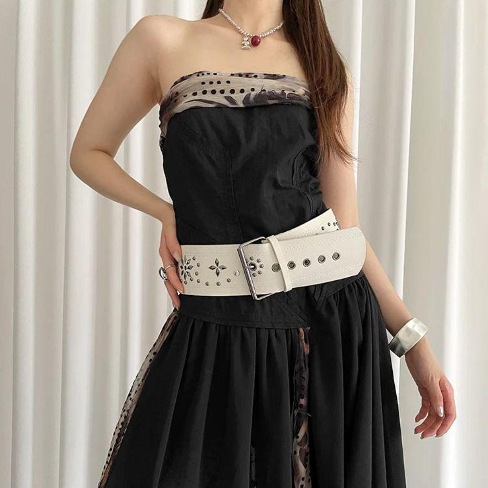 Vintage Women's Rivet Belt Gothic Dress Jeans Belt Niche Leather Waist Belt  Streetwear
