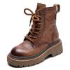 Autumn Winter Genuine Leather Platform Martin Boots for Women Distressed Finish Chunky Sole Side Zipper Ankle Boots