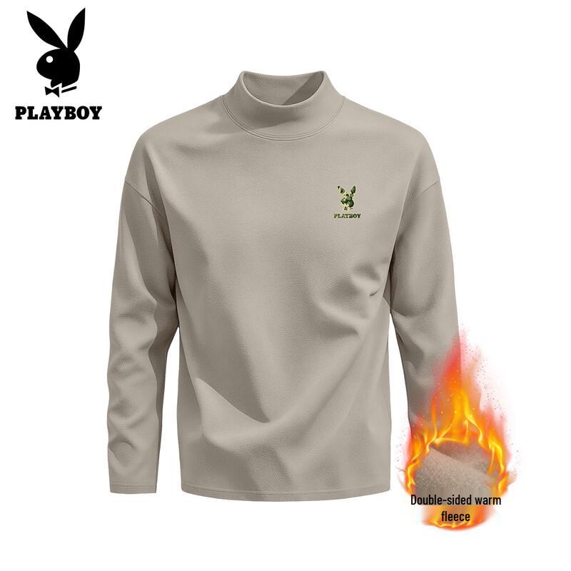 Playboy Men's Fleece-Lined Thermal Mock Neck Long Sleeve T-Shirt