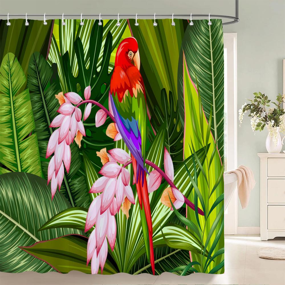 1 pc Plant Leaves Parrot Birds patterned polyester material shower curtain waterproof fabric, home partition bathroom curtain