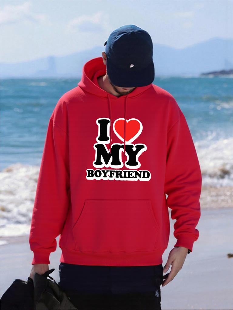 I Love My Boyfriend Print Mens Hoody Autumn Pocket Hoodies Multicolor Fleece Pullovers All-Match Comfortable Male Hoodie