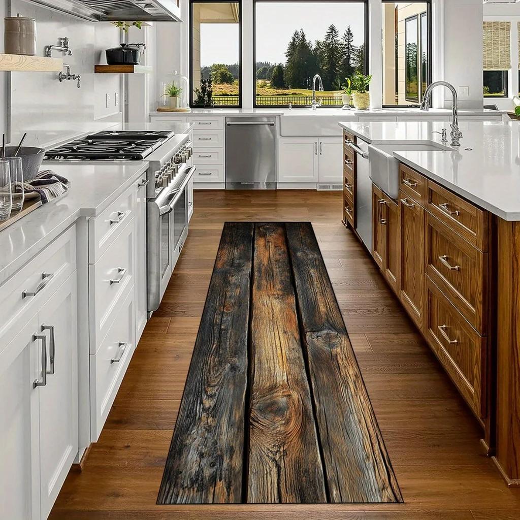 Vintage Teppich mit Holzmaserung - Strapazierfähige und leicht zu reinigende Küchenbodenmatte, Flur-Durchgangs-Bodenmatte, Heimdekoration