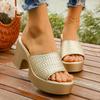 Women's Woven Gold High Heels Mule Slippers Summer Thick Heeled Platform Sandals Woman 43 Outdoor Slippers Slides