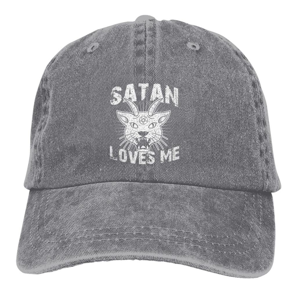 Čistá barva Táta Klobouky Satan Loves Me Dámská čepice Sluneční clona Baseballové čepice Baphomet Satan Lucifer Peaked Cap