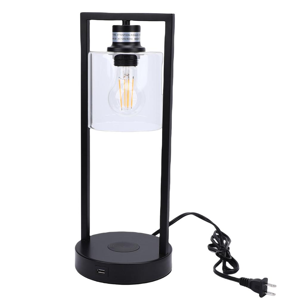 Table Lamp 3 Levels Brightness Touch Control Industrial Bedside Lamp with 7W Wireless Charing USB Port for Home Bedroom