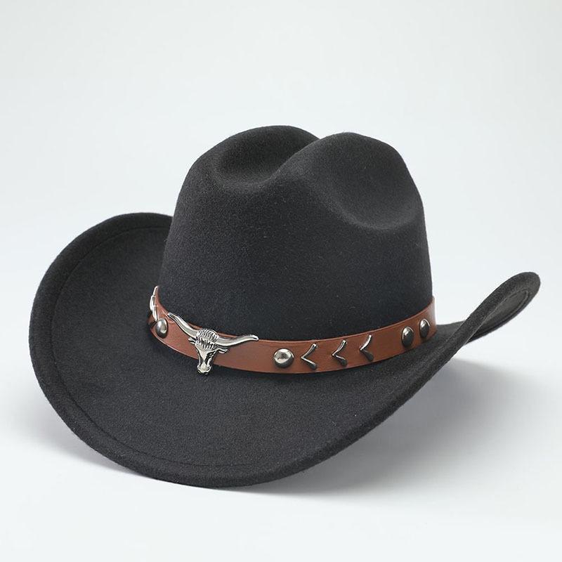 New Western cowboy hat, Tibetan wool top hat, men's and women's autumn/winter outdoor ox-head accessory, travel riding hat