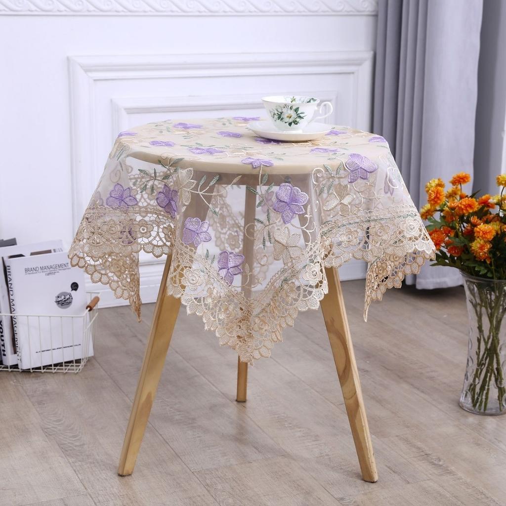 Teetisch Tischdecke Rechteckig Haushalt Teetischbezug Wohnzimmer Staubdicht Esstischdecke Stoff mit Spitze Neue Abdeckung Tuch Rund