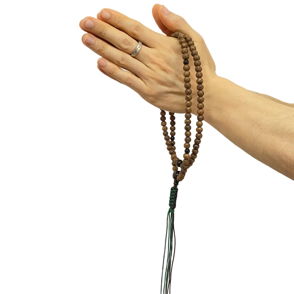 [WONDERFUL LOTUS] Rinzai Zen Buddhist Prayer Beads for Men, 108 Beads, 108 Beads, Double-Ringed Prayer Beads, Natural Stone, Brown Quartz, Gift, for