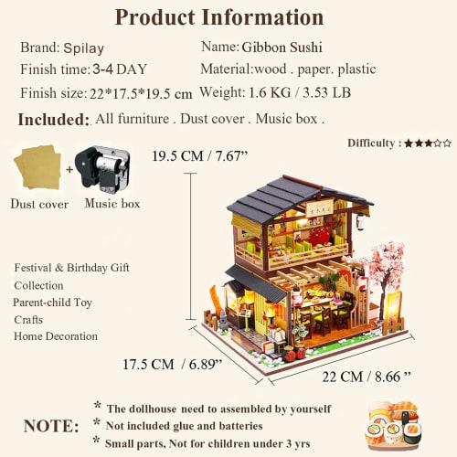 Spilay DIY Wooden Dollhouse Miniature Handmade Kit Set for Beginners, Japanese-Style DIY Wooden Dollhouse with 3D Puzzle and LED Lights, Perfect As a