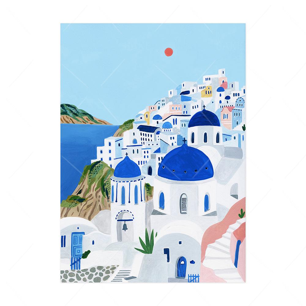 Scandinavian vintage tourist city poster Paris Lisbon Japan landscape art canvas painting gift for housewarming wall panels home decor