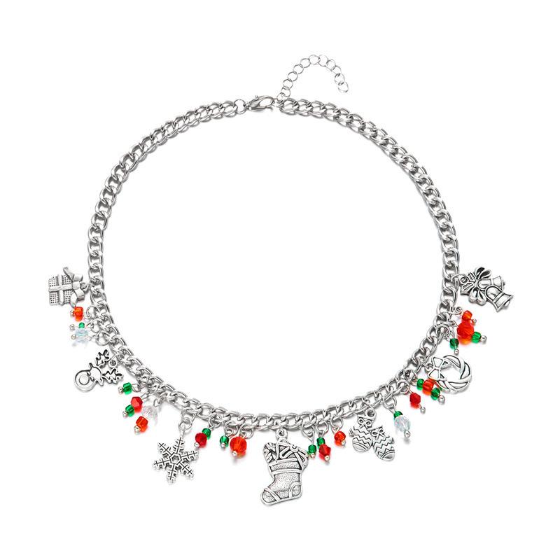Fashion Christmas Metal Chain Necklace for Women Crystal Zircon Elk Santa Claus Snowman Bell Xmas Tree Pendant Choker Jewelry