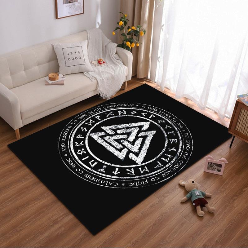 

Viking Valknut Symbol Carpet with Runes, Black Nordic Decor Rug Suitable for use as an anti-slip for living room bedroom sofas 40x60cm( 15x23in )