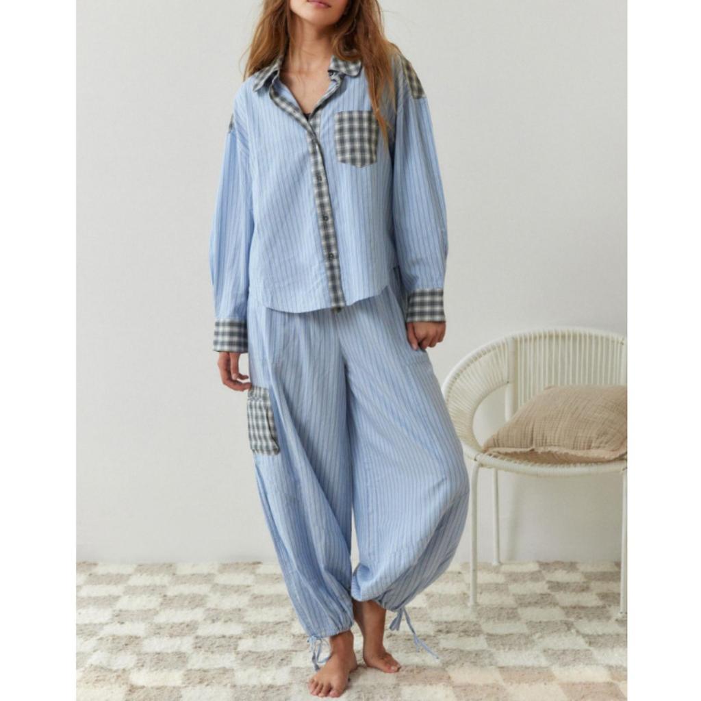 New Arrival Fall Women's Plaid Check Long Sleeve Loungew Set Pajamas Two Piece Casual Sleepwear Homewear