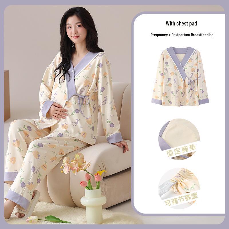 

Послеродовой пижамный комплект с подкладкой для мам больших размеров - Осенне-зимняя одежда для кормления и беременных 4XL [160-180 lbs]