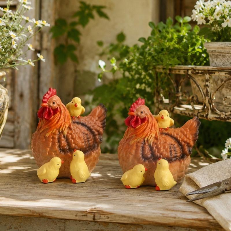 Outdoor Resin Hen and Chick Statue Outdoor Decoration Hen Chick Decors Chicken Figurines Outside Decors for Courtyards Yard
