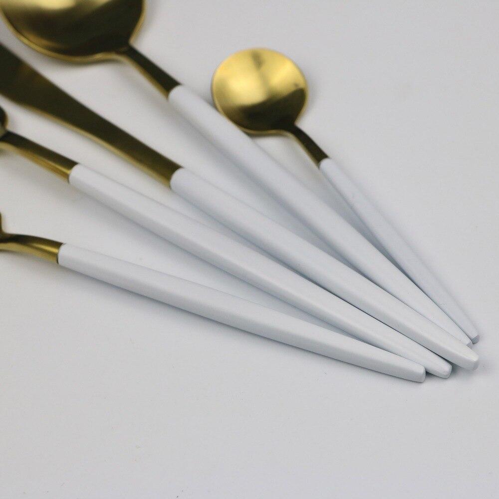 4Pcs/Set 304 Stainless Steel Dinnerware Set White Gold Cutlery Dinner Tableware Kitchen Accessories Western Fork DropShipping
