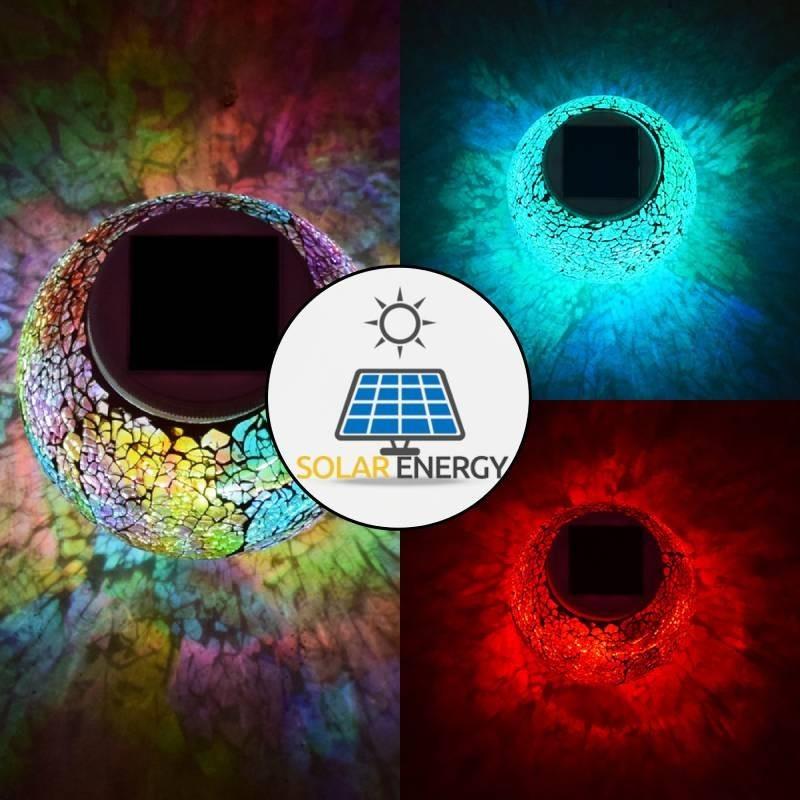 Changing Color Solar Glass Mosaic Sphere Led Garden Light Lanterns Gift Rainbow