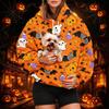 Women's Fashion Halloween Print Hoodie with Pet Pocket, Casual Pullover Sweatshirt for Fall