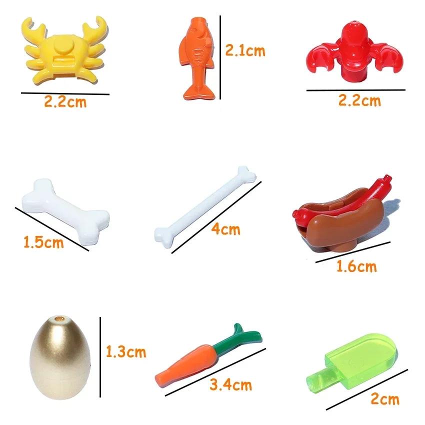 Non-Toxic Moc Food Accessories Fish Egg Bread Pizza Chocolate Fruit Carrot Hamburger Chips Chicken Bottle Bricks Building Blocks Toys