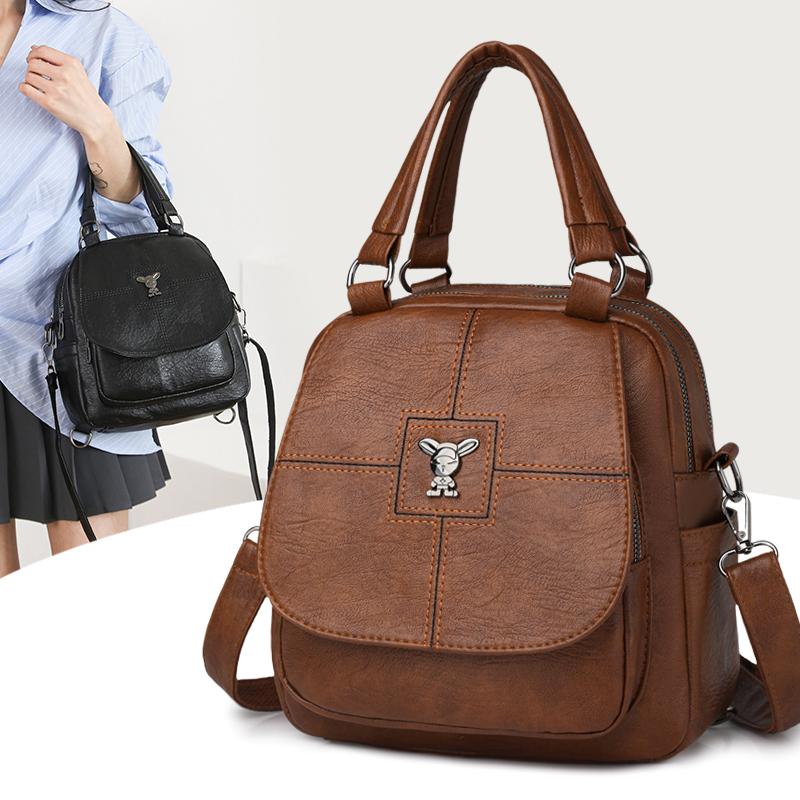 Multifunctional Shoulder Bag Women's Soft Leather Backpack Solid Color Shoulder Bag