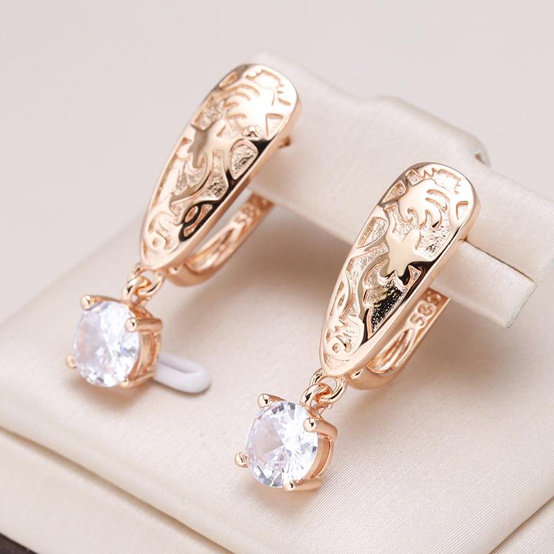 Unique Ethnic Bride Drop Earrings Women High Quality  Rose Gold Color Natural Zircon Fashion Wedding Daily Jewelry