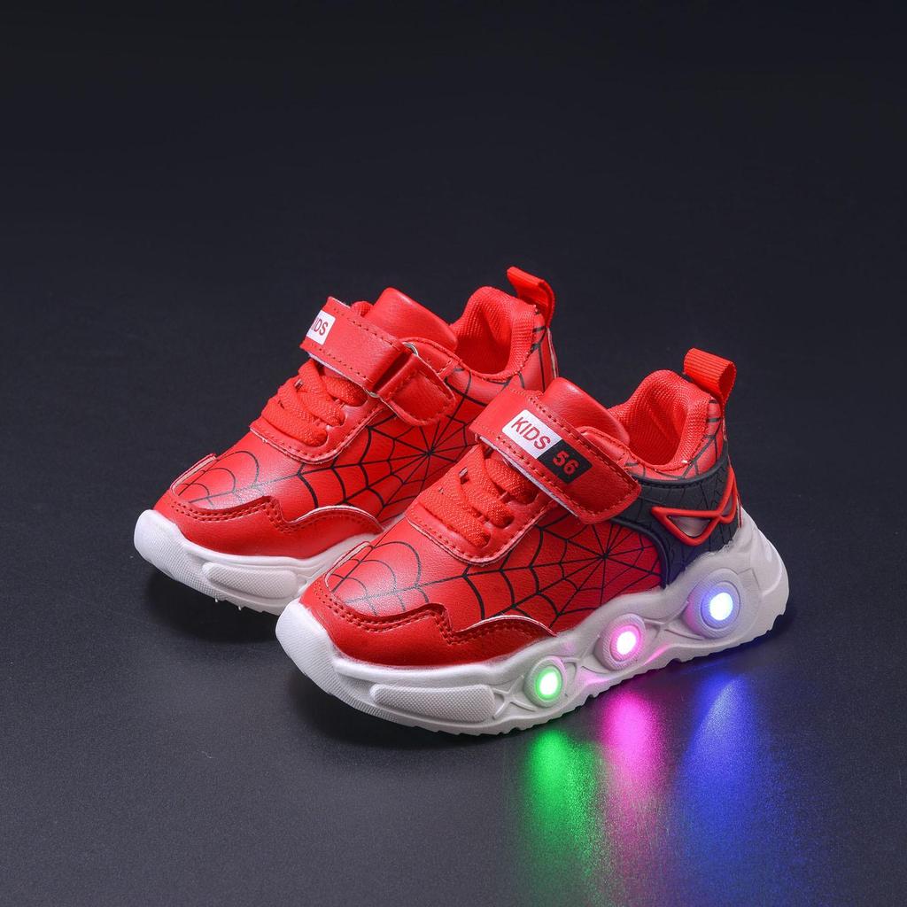 New Arrival LED Light-Up Spider Web Leather Sneakers for Boys