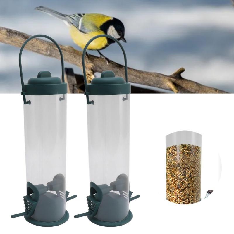 2 Set Bird Tube Feeder Plastic Transparent Hanging Finch Feeder Garden Decoration With 2 Vents 2 Ports