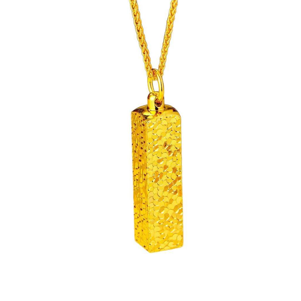 Four Directions Wealth Gold Bar Pendant Necklace: Women's Old Money Style with Love Couple Woven Rope and Clavicle Chain
