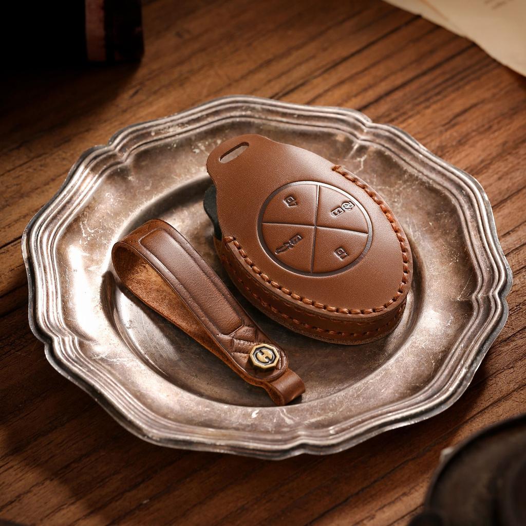 Applicable To XPeng Motors Key Case P7 Genuine Leather G3 Key Case High-end Car All-inclusive Cowhide Protective Case Handmade