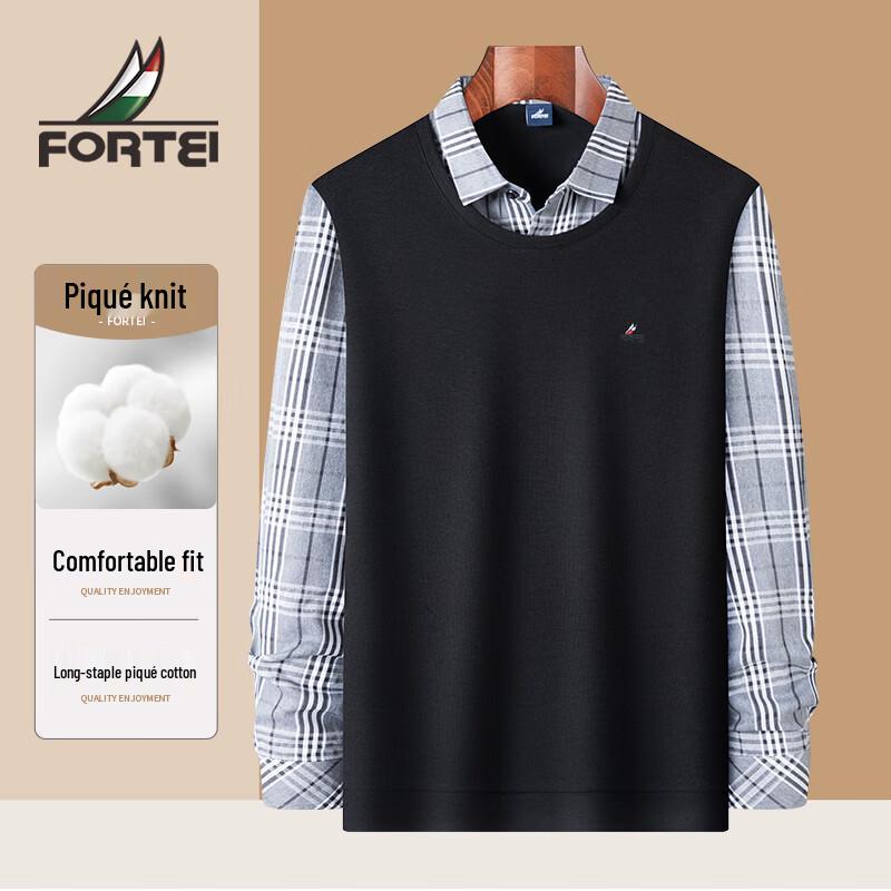 FORTEI Men's Faux Two-Piece Warm Sweatshirt