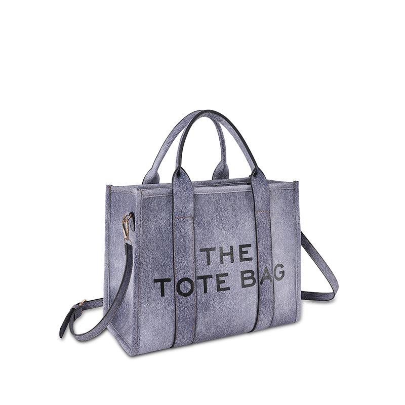 Geantă Tote & Crossbody din Denim Gradient PU cu Capacitate Mare - Modă Trendy pentru Femei