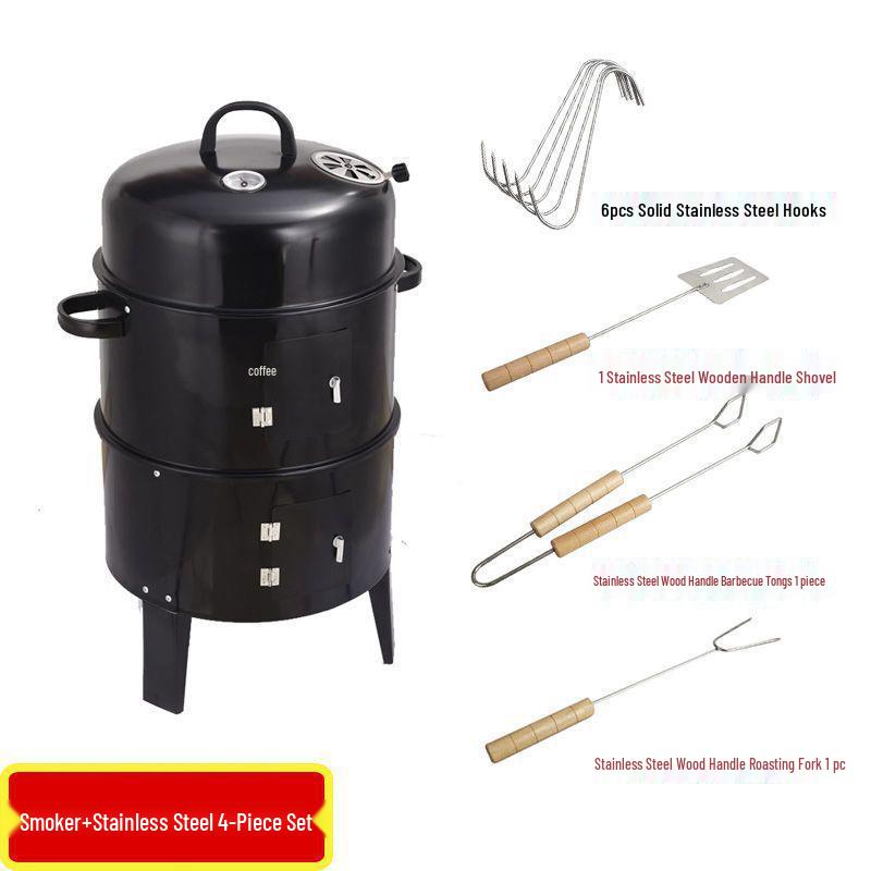 Double-layer Multi-functional Charcoal Smoker Oven for Roasting, Stewing, Grilling, and Smoking Meat & Sweet Potatoes