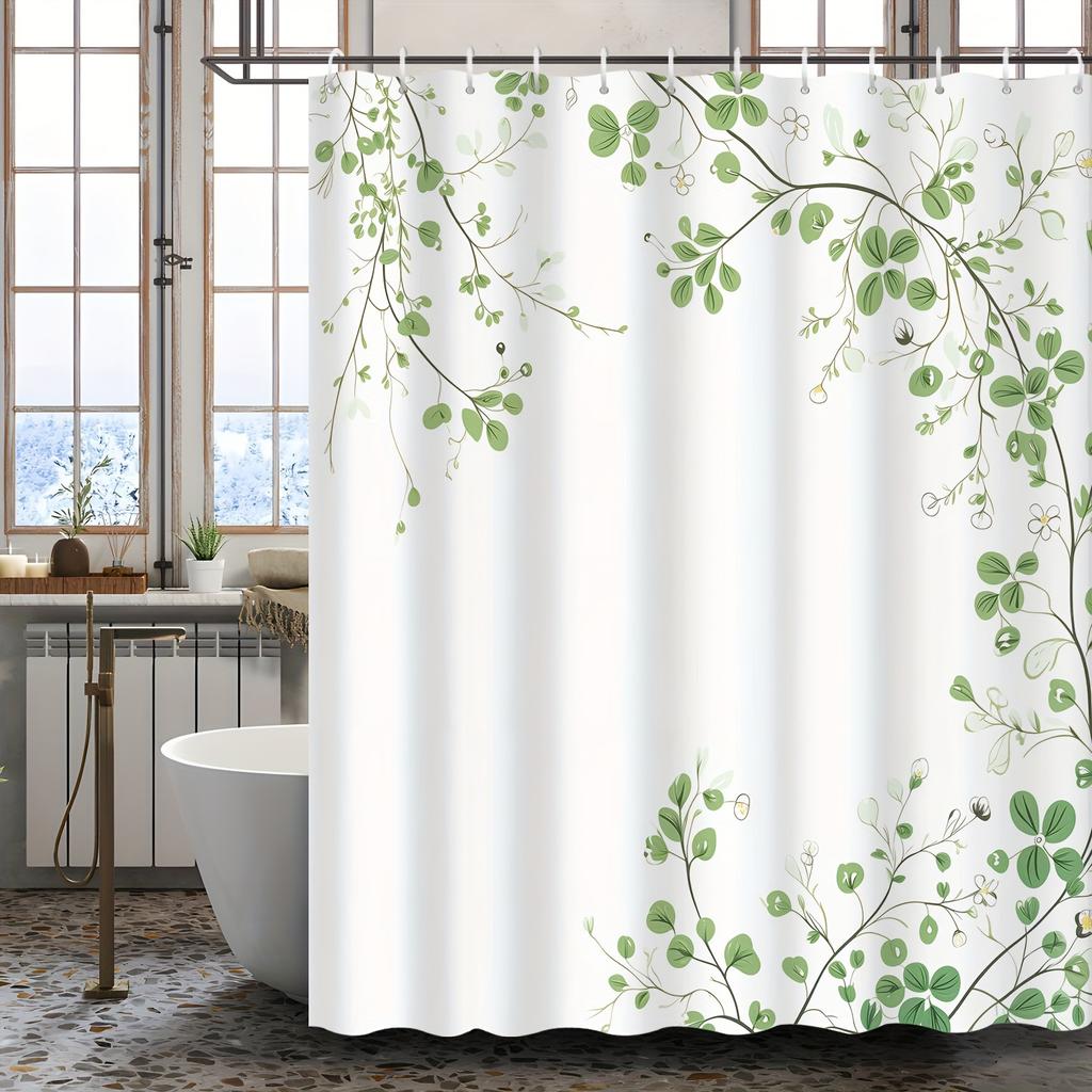 Fresh Green Plant Pattern Waterproof Shower Curtain Bathroom Decoration Partition Shower Curtain Suitable For Toilet