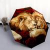 Lion and Rose pattern, automatic folding umbrella, portable and foldable design, 8 ribs, a Christmas or birthday gift.