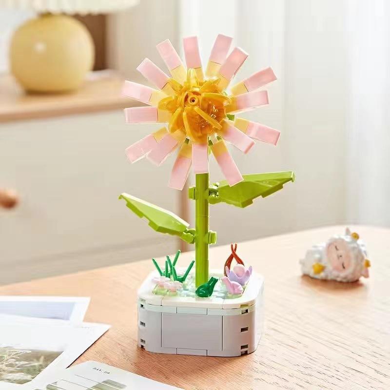 Building Block Flowers Potted Plants Sunflowers Tulips Fragrant Flower Decorations Puzzle Toys Holiday Gifts