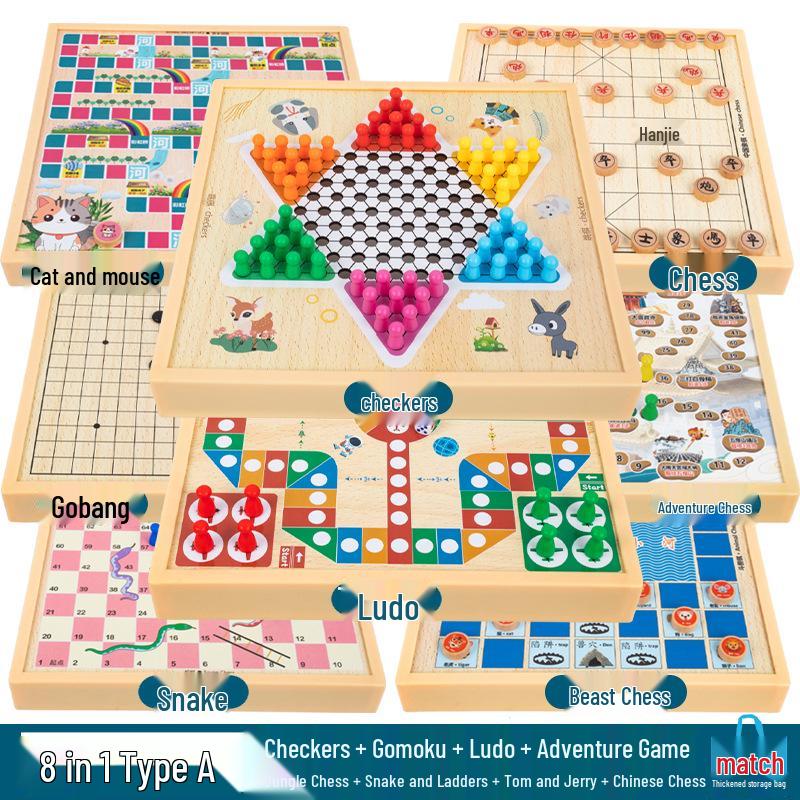 Multi-Board Game Set: Go-Moku, Checkers, Chinese Checkers, Chess, Animal Chess, Army Chess – Parent-Child Educational Toy