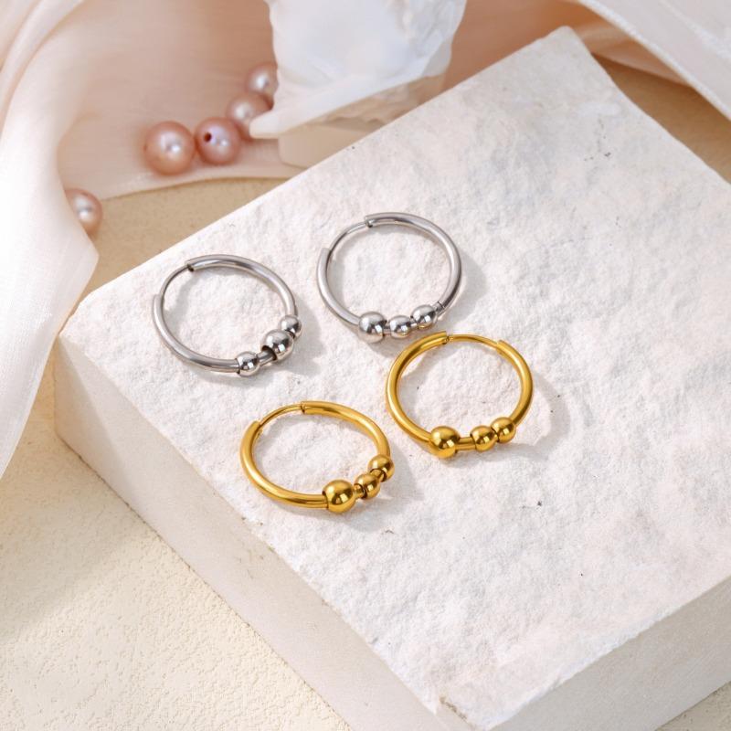 Premium Simplicity Titanium Steel Bead Earrings Women's Gold Earrings Gold Rotatable Bead Earrings