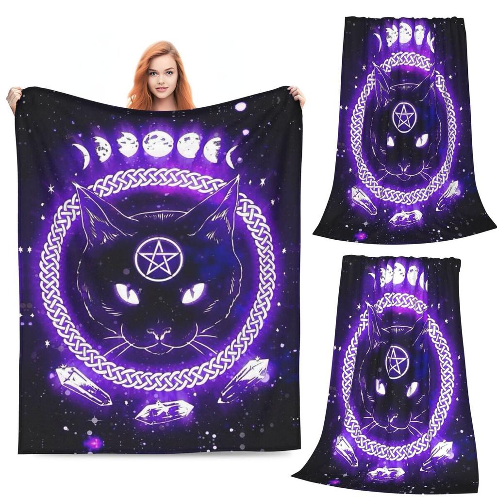 Halloween Cat With Moon Anime Satanic Blanket Fleece Sofa Throw Blanket Multi-function for Couch Bedding Travel Throws Quilt