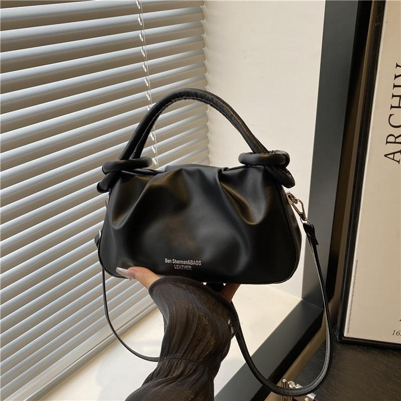 Chic Minimalist Pleated Faux Leather Shoulder Bag, Women's Small Crossbody Handbag with Magnetic Snap Closure, Trendy Daily Commute Tote