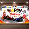 Racing Event Background Red & Blue Tone Race Car Backdrop Banner Racing Helmet Birthday Backdrop For Party Background